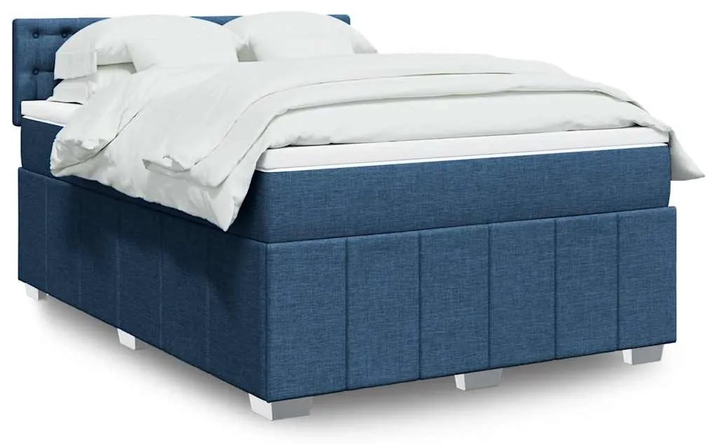 Κρεβάτι Boxspring με Στρώμα Μπλε 140x190 εκ. Υφασμάτινο