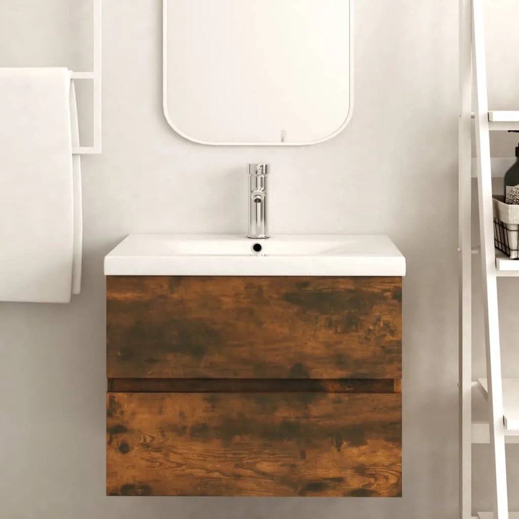 vidaXL Ντουλάπι Νιπτήρα Καπνιστή Δρυς 60x38,5x45 εκ. από Επεξεργ. Ξύλο