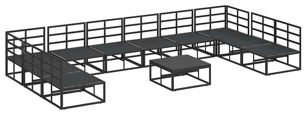 vidaXL Σετ Καναπέ Κήπου με μαξιλάρι 11 pcs Μαύρο Αλουμίνιο