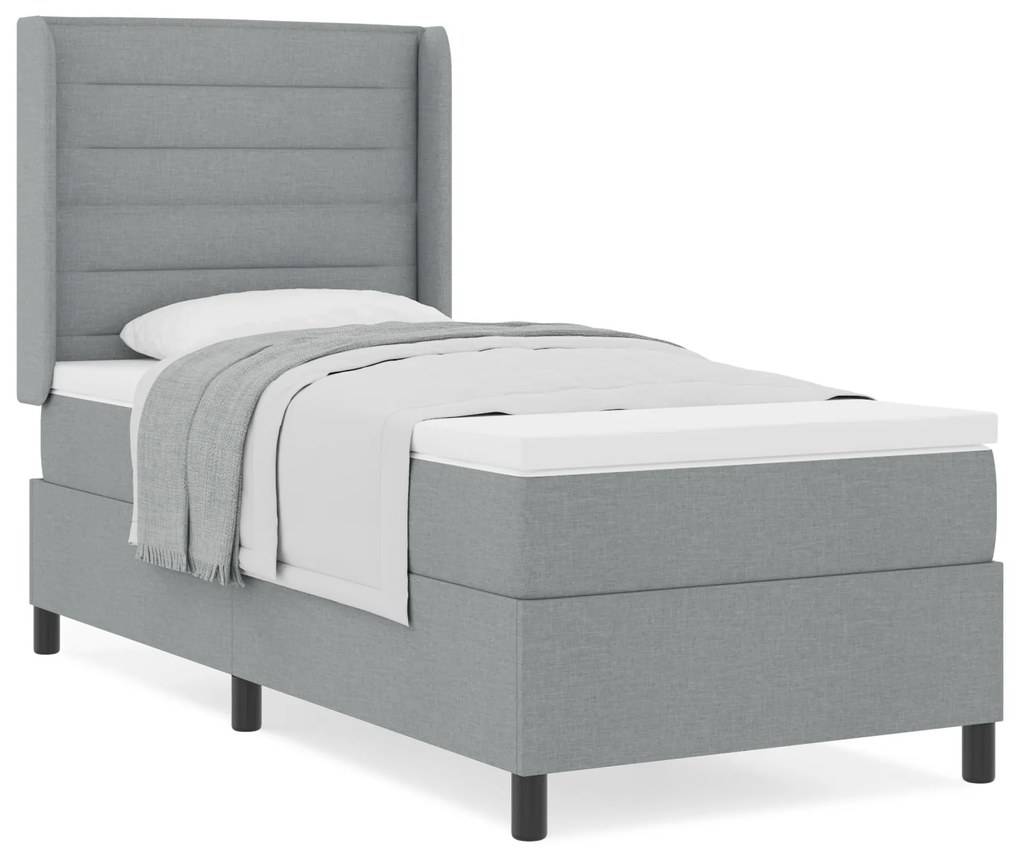 vidaXL Κρεβάτι με Στρώμα Ανοιχτό Γκρι 90x190 εκ. Υφάσματος