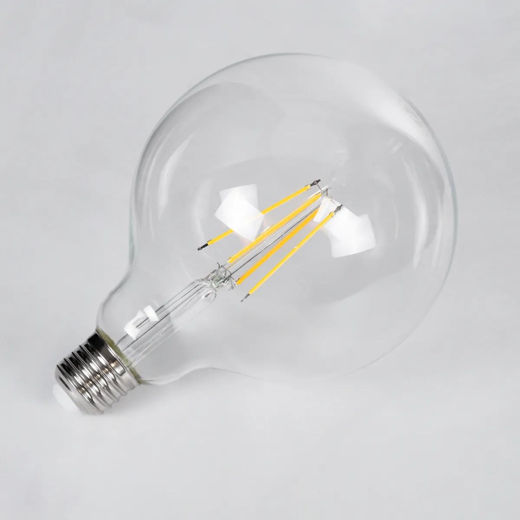 GloboStar® 99013 Λάμπα LED Long Filament E27 G125 Γλόμπος 8W 800lm 360° AC 220-240V IP20 Φ12.5 x Υ18cm Θερμό Λευκό 2700K με Διάφανο Γυαλί - Dimmable - 3 Years Warranty