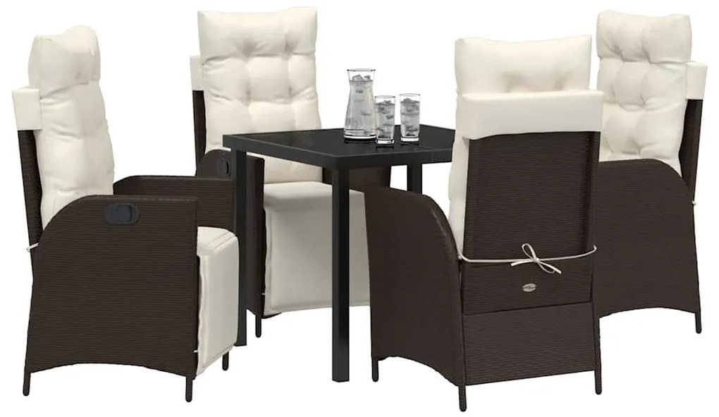 vidaXL Σέτ φαγητού για κήπο με μαξιλάρι 5 pcs Καφέ συνθετικό ρατάν