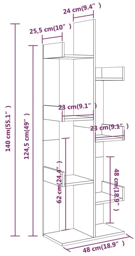 Βιβλιοθήκη Καφέ Δρυς 48 x 25,5 x 140 εκ. από Επεξεργασμένο Ξύλο - Καφέ