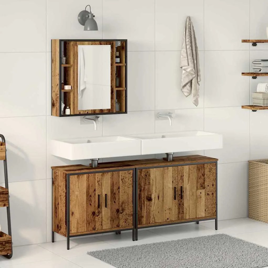 vidaXL Σετ Επίπλων Μπάνιου με ράφι με πόρτα 3 pcs Καφέ 60 x 16 x 60 εκ