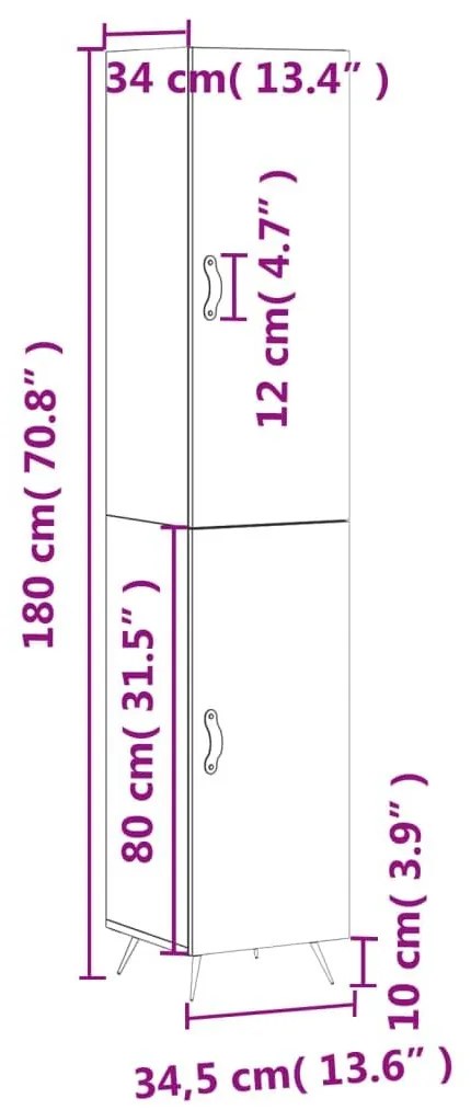 Μπουφές Sonoma Γκρι 34,5 x 34 x 180 εκ. από Επεξεργασμένο Ξύλο - Γκρι