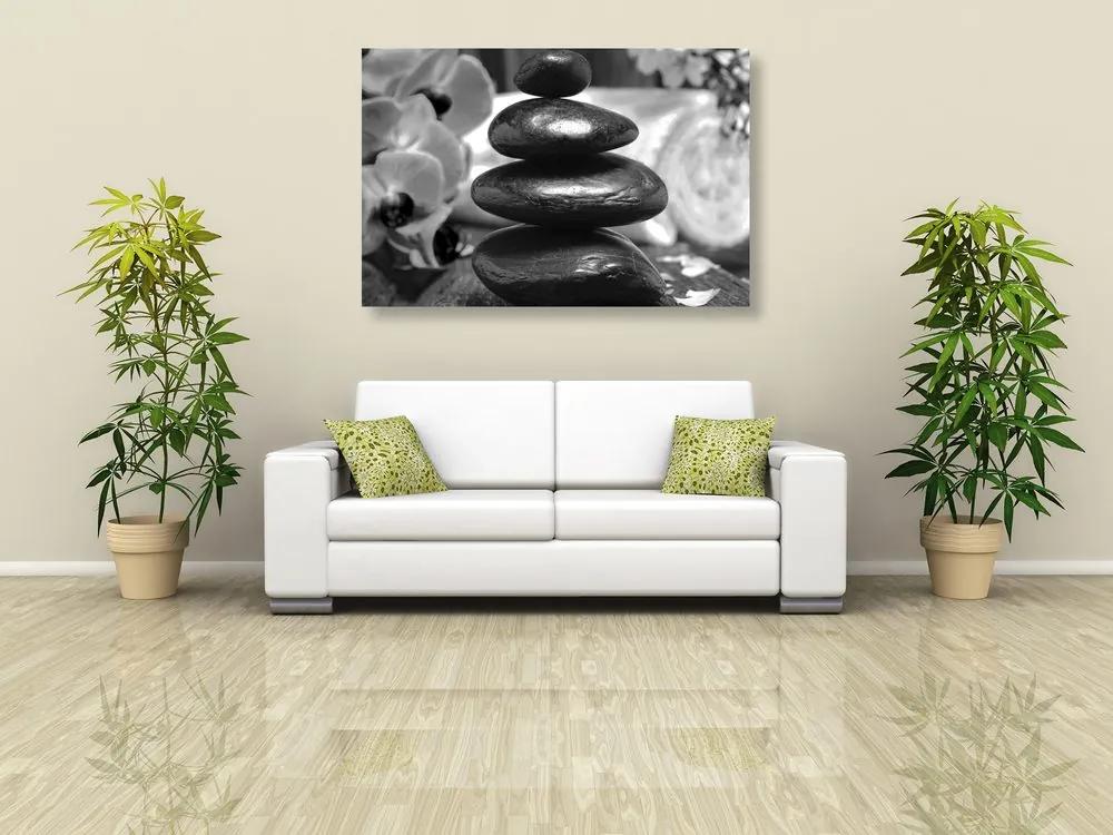 Εικόνα Ζεν χαλαρωτικές πέτρες σε μαύρο & άσπρο - 60x40