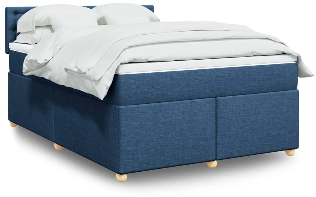 vidaXL Κρεβάτι Boxspring με Στρώμα Μπλε 160x200 εκ. Υφασμάτινο