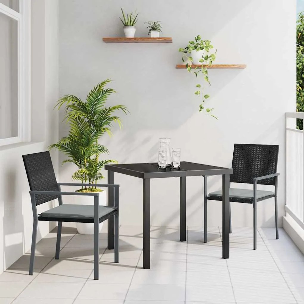 vidaXL Σέτ φαγητού για κήπο 3 pcs Μαύρο Πολυ ράταν