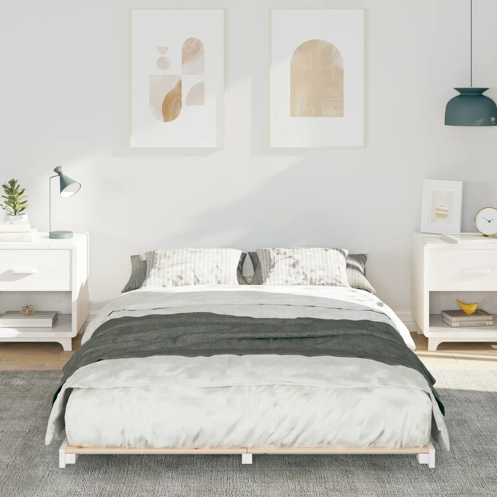 vidaXL Κρεβάτι δαπέδου Λευκό 140 x 190 cm Μασίφ ξύλο πεύκου