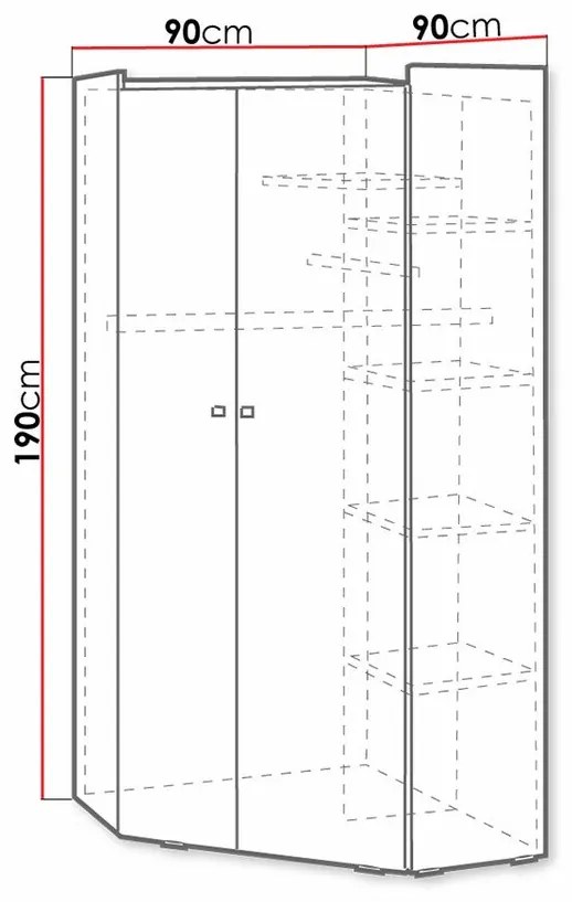 Γωνιακή ντουλάπα Omaha N120, Ξεθωριασμένη βελανιδιά, Γκρι, Άσπρο, 190x90x90cm, 73 kg, Πόρτες ντουλάπας: Με μεντεσέδες, Αριθμός ραφιών: 5 | Epipla1.gr