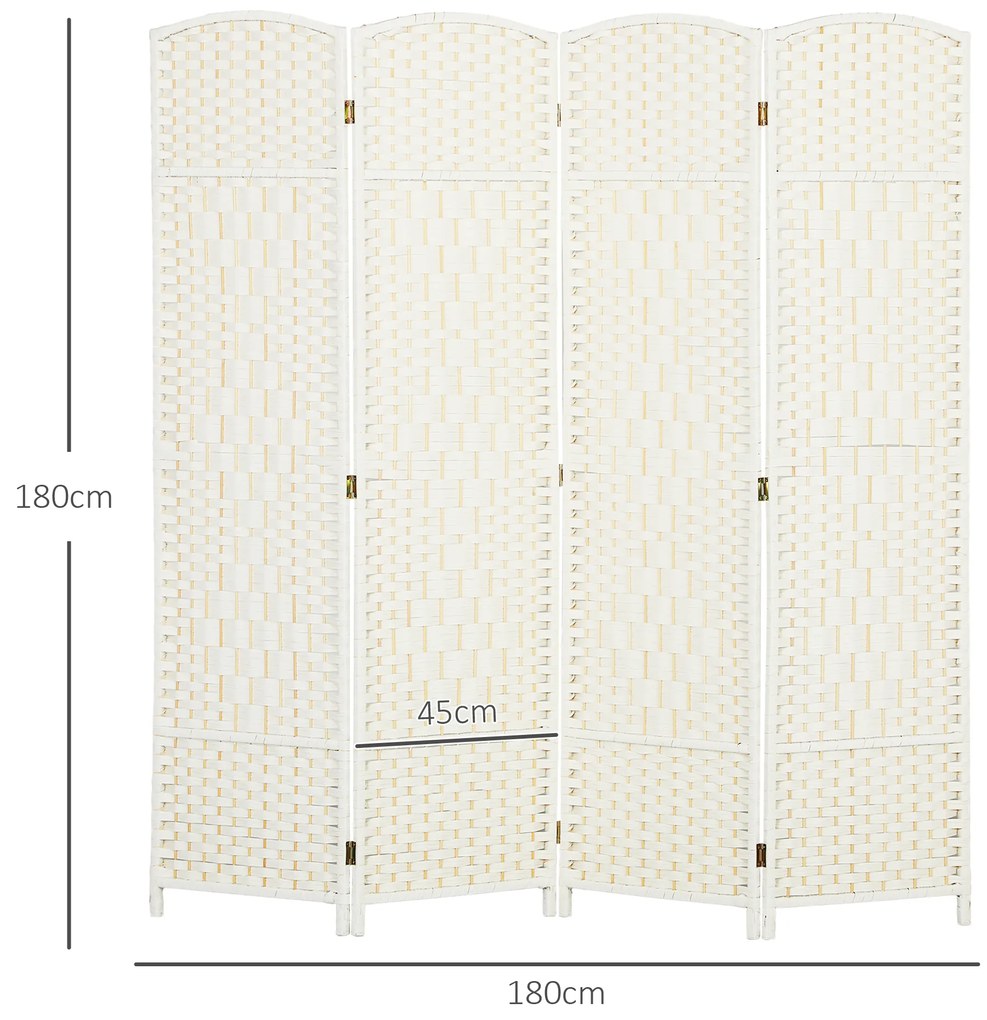 HOMCOM Διαχωριστικό χώρου, 4 πτυσσόμενο διαχωριστικό, σχέδιο πλέξης, ξύλο πεύκου, λευκό