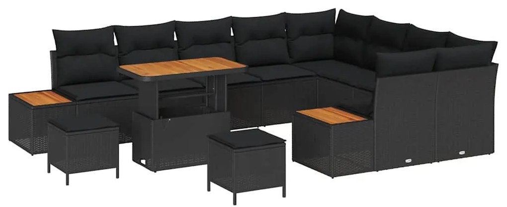 vidaXL Σετ Καναπέ Κήπου με μαξιλάρι 12 pcs Μαύρο Πολυ ράταν