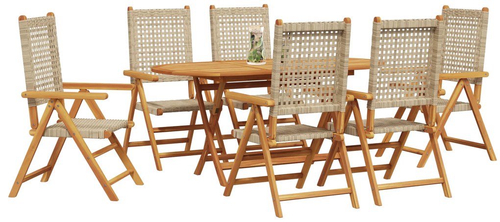 vidaXL Πτυσσόμενο Τραπέζι Κήπου 7 pcs Μπεζ