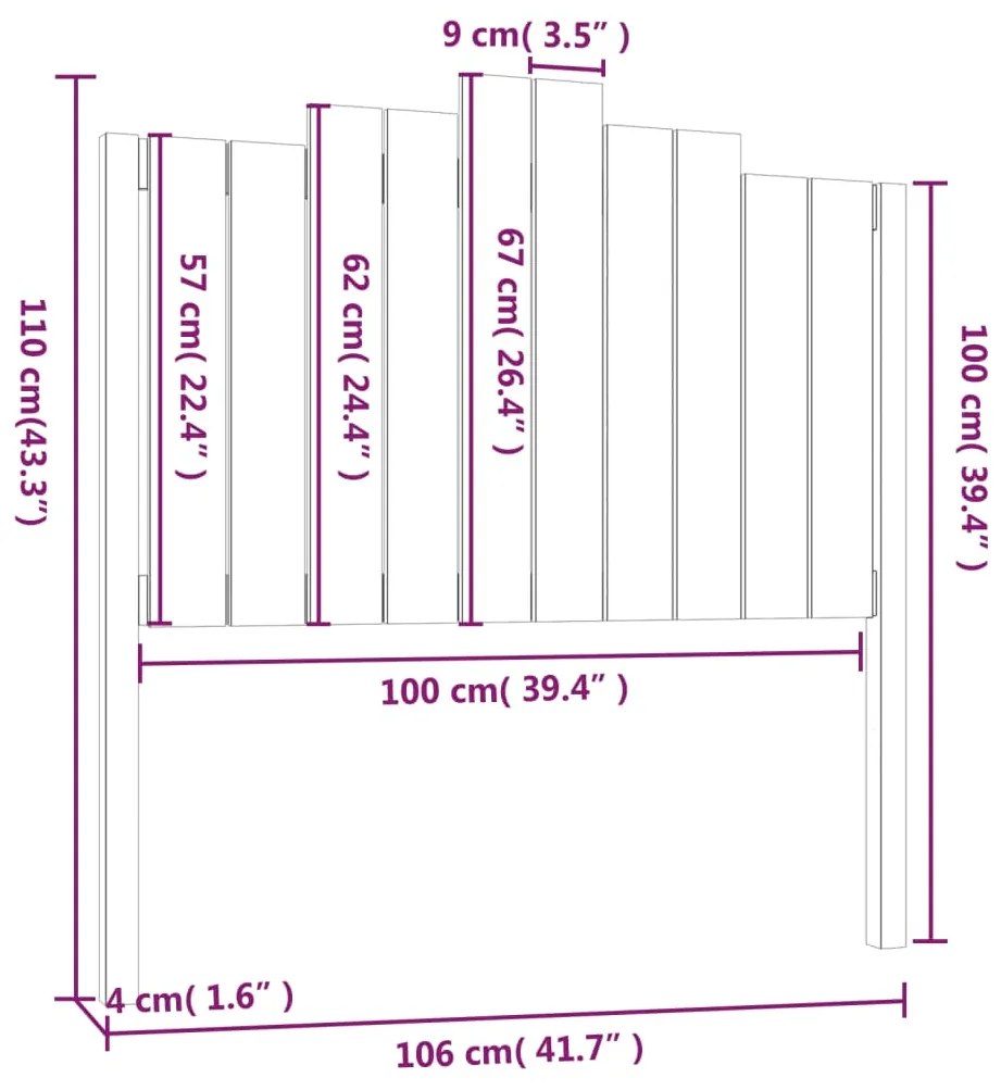 vidaXL Κεφαλάρι Κρεβατιού Γκρι 106x4x110 εκ. από Μασίφ Ξύλο Πεύκου