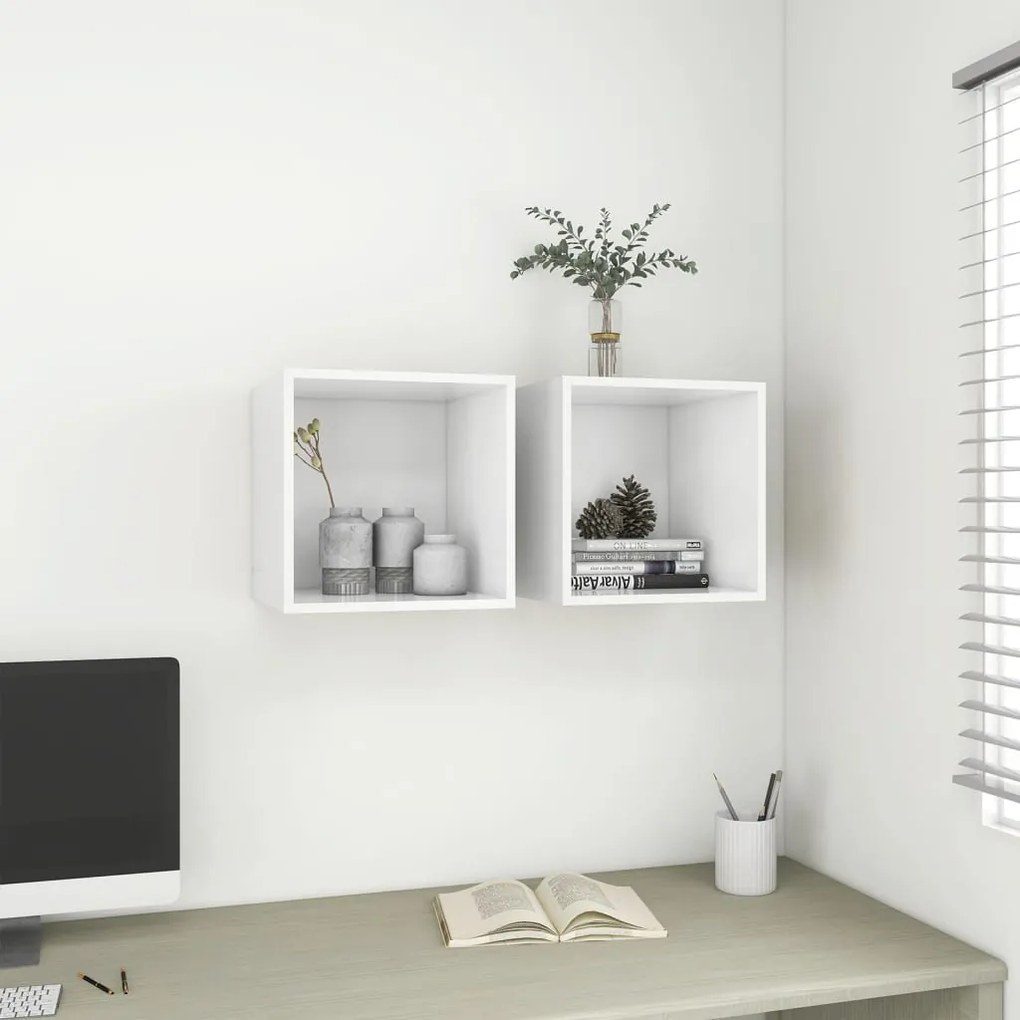 vidaXL Ντουλάπια Τοίχου 2 τεμ. Λευκά 37 x 37 x 37 εκ. από Επεξ. Ξύλο