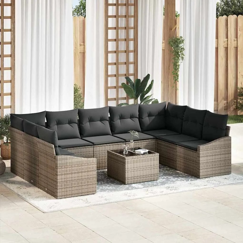 vidaXL Σετ Καναπέ Κήπου 10 pcs Γκρι Πολυ ράταν