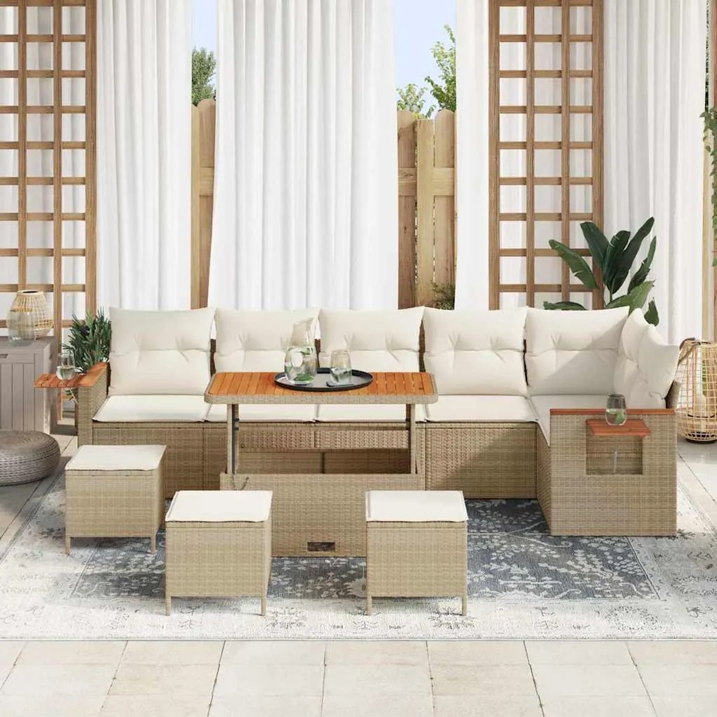 vidaXL Σετ Καναπέ Κήπου 10 pcs μπεζ και κρεμ 110 x 55 x 71 εκ