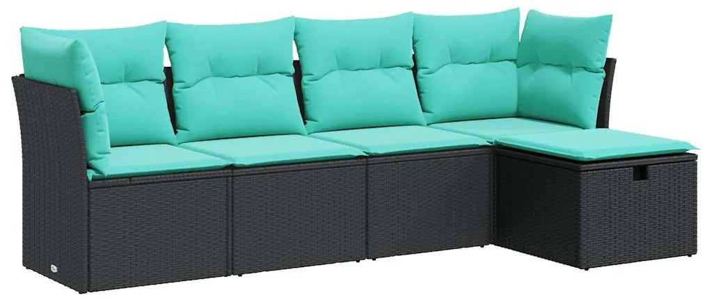 vidaXL Σετ Καναπέ Κήπου 5 Τεμαχίων Μαύρο Συνθετικό Ρατάν με Μαξιλάρια