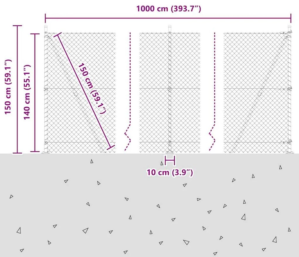 vidaXL Φράκτης από αλυσίδα με στύλους Ασημί 10 x 1.4 μ Ατσάλι
