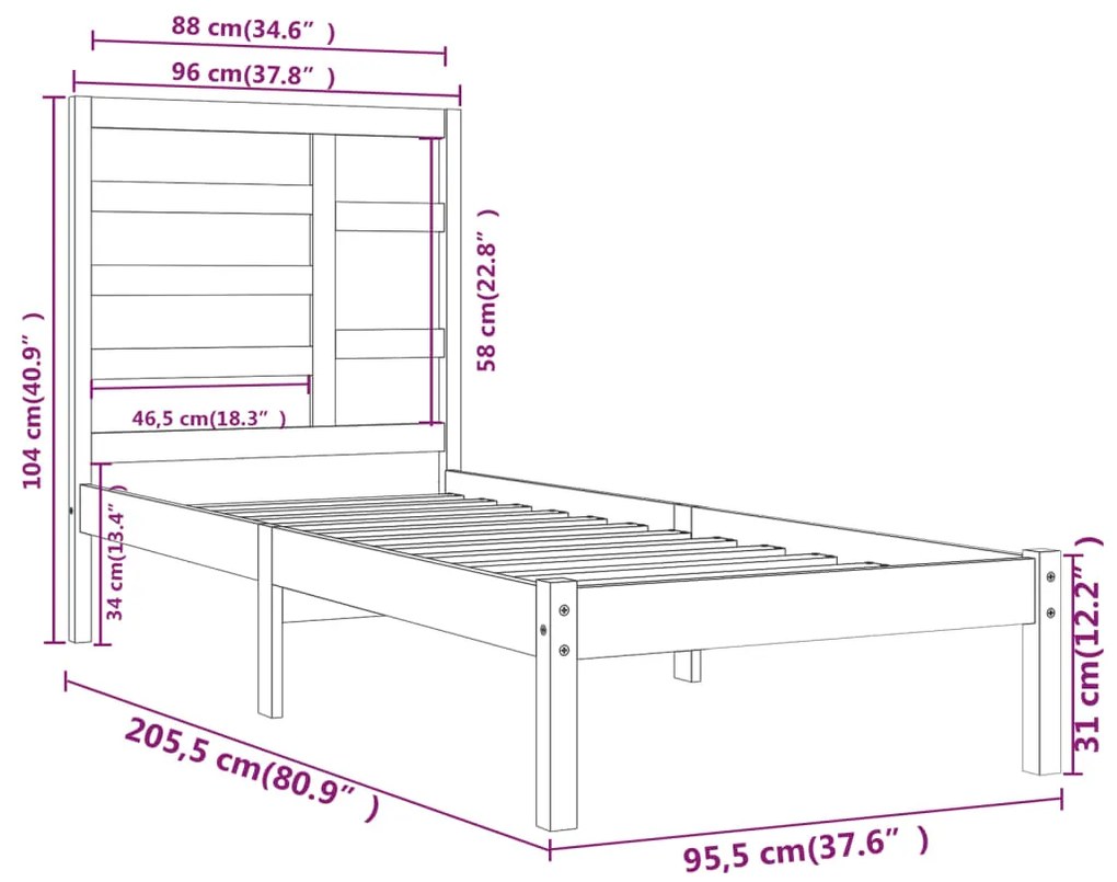 vidaXL Πλαίσιο Κρεβατιού 90 x 200 εκ. από Μασίφ Ξύλο