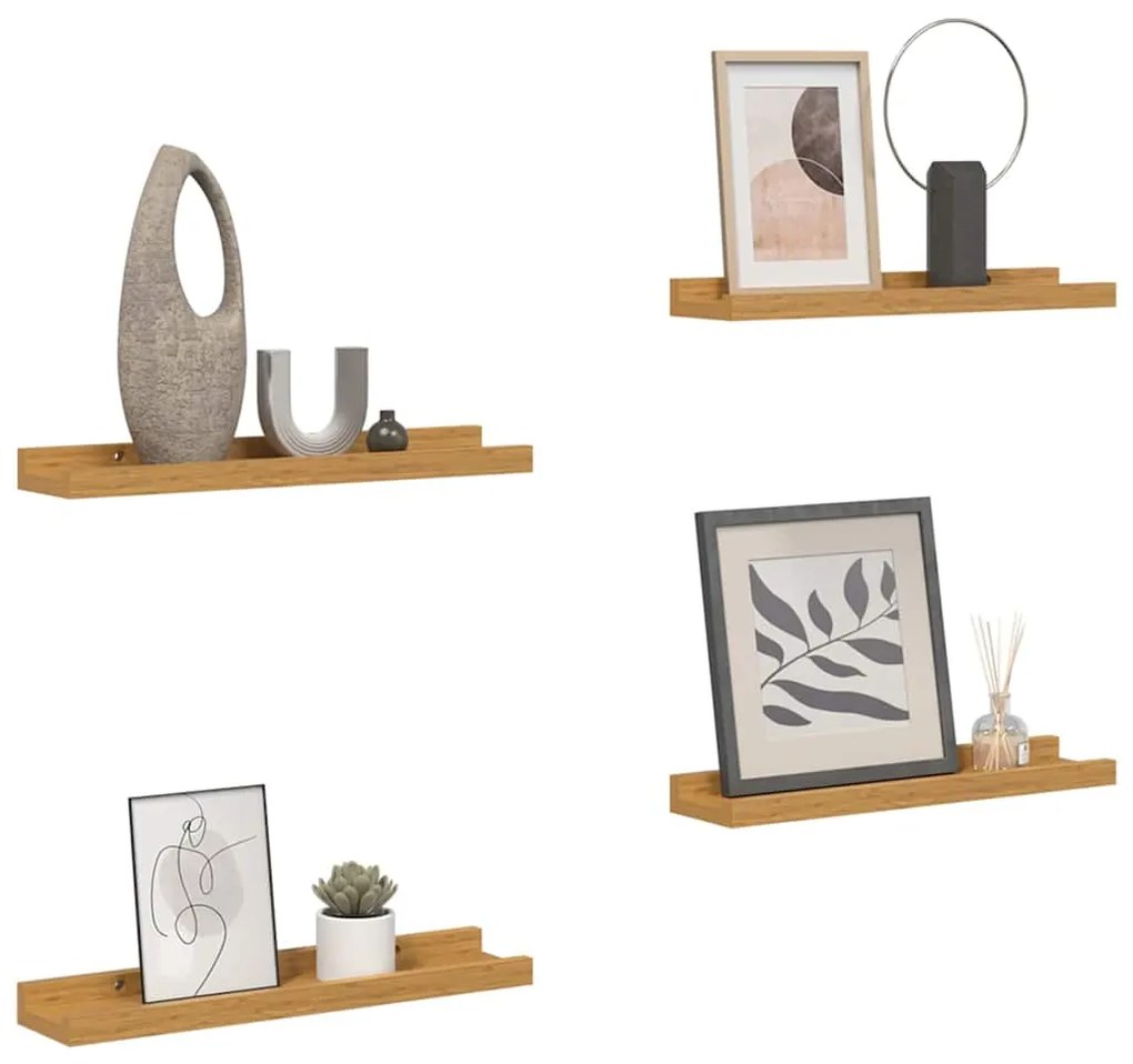 vidaXL Ράφι Τοίχου με ράφι 4 pcs Μπεζ 60 x 9 x 3 cm Επεξεργασμένο ξύλο