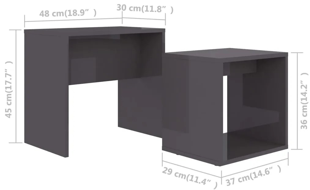 vidaXL Σετ Τραπεζάκια Σαλονιού Γυαλιστ. Γκρι 48x30x45 εκ. Επεξ. Ξύλο