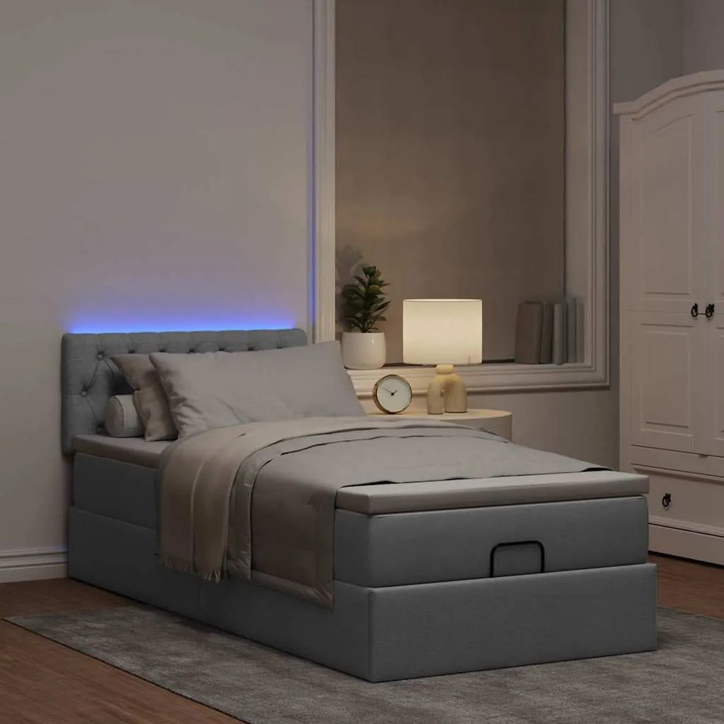 Οθωμανικό κρεβάτι με στρώμα &amp; LEDs Ανοιχτό γκρι 80x200cm ύφασμα 3312346