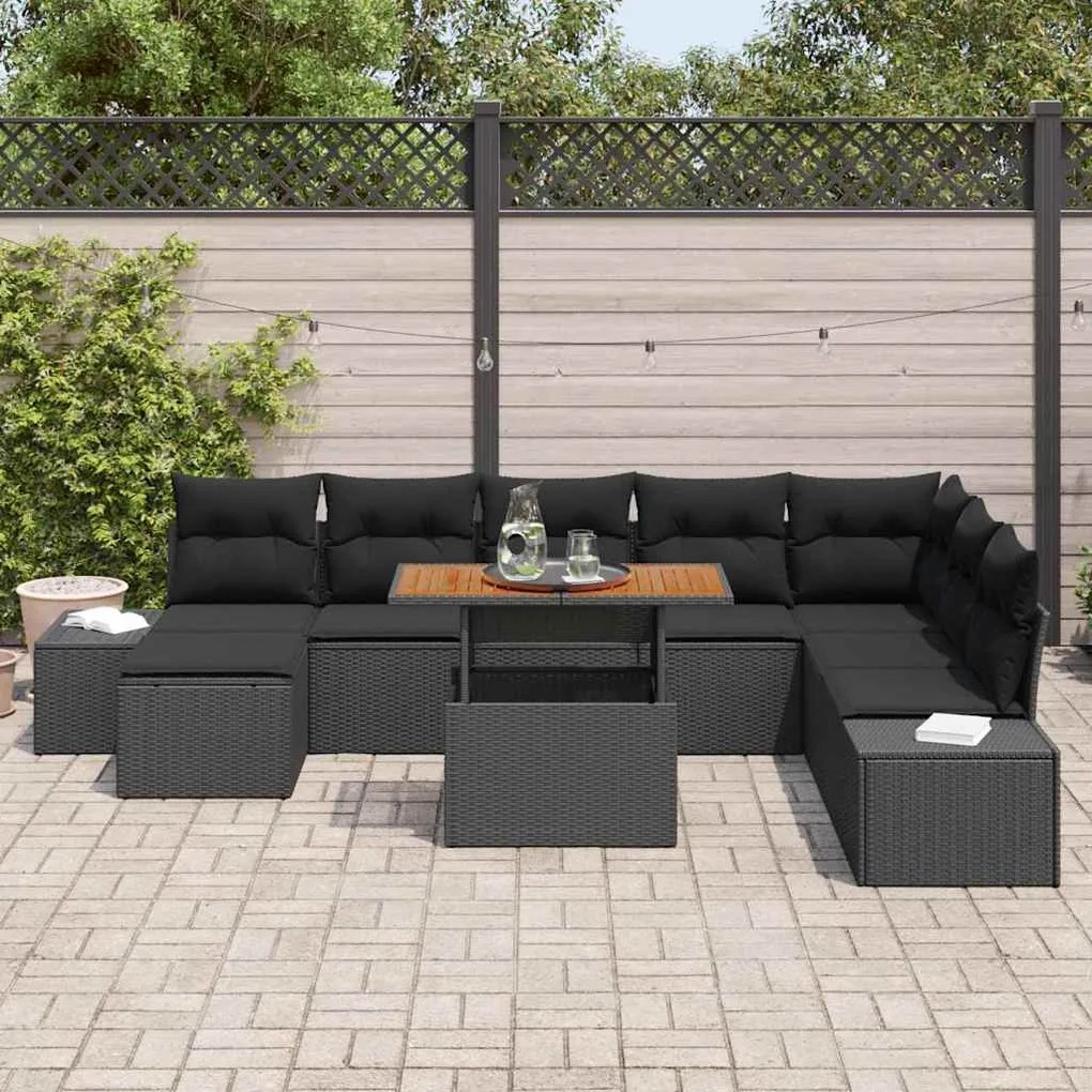 vidaXL Σέτ φαγητού για κήπο με μαξιλάρι 9 pcs Μαύρο, Καφέ