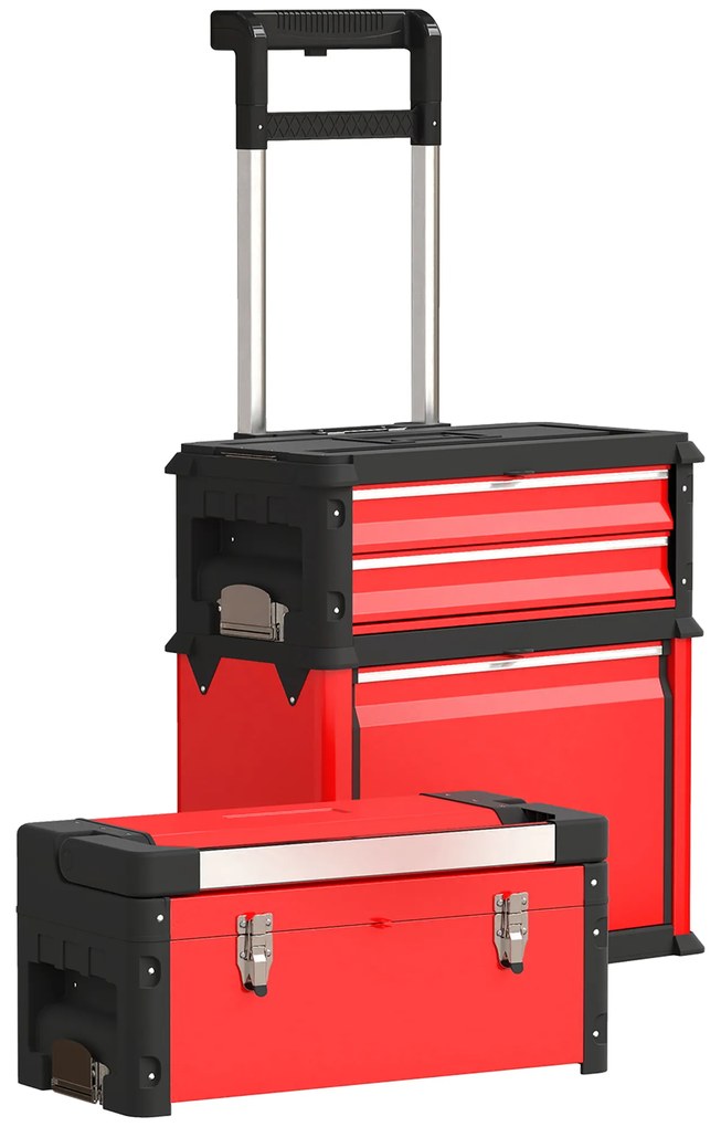 HOMCOM Σετ εργαλειοθήκης 3 επιπέδων, με τροχούς, που κουμπώνουν, ατσάλι, πλαστικό