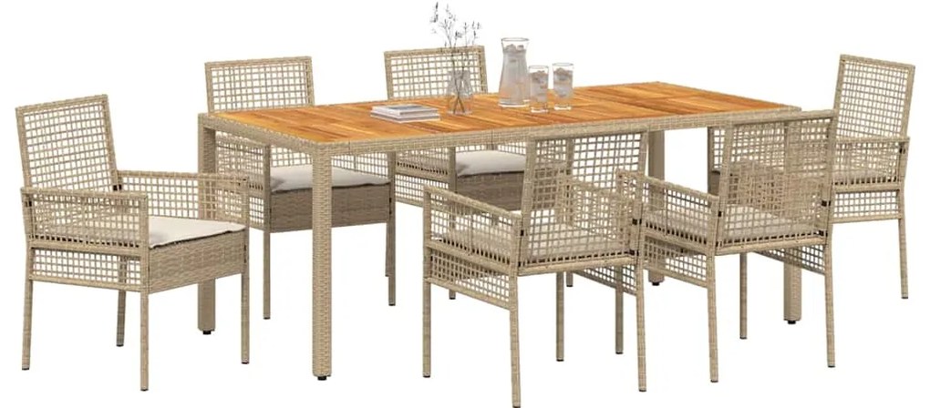 vidaXL Σέτ φαγητού για κήπο 7 pcs Μπεζ συνθετικό ρατάν