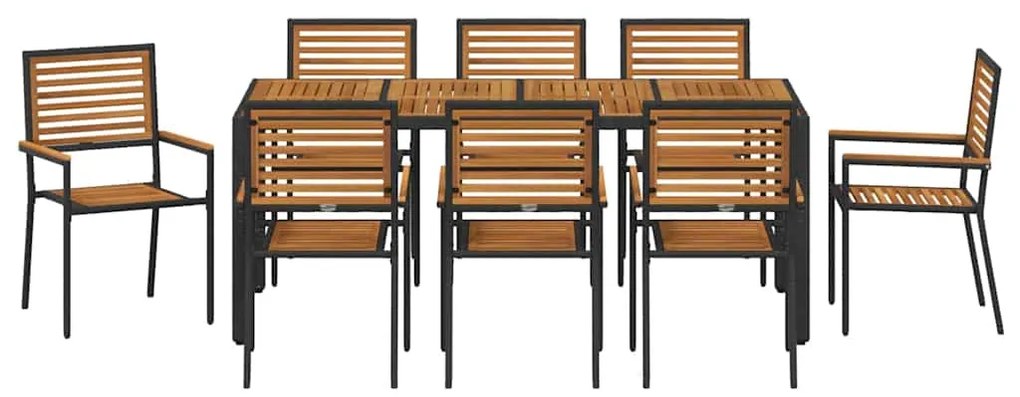 vidaXL Σέτ φαγητού για κήπο 9 pcs Μαύρο και Καφέ συνθετικό ρατάν