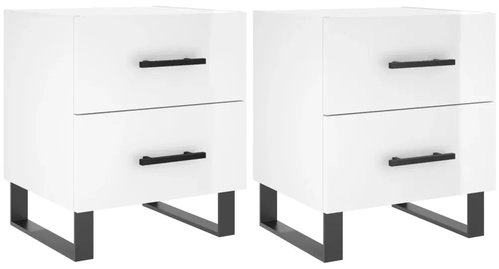 vidaXL Κομοδίνα 2 τεμ. Γυαλ. Λευκό 40x35x47,5 εκ. Επεξεργασμένο Ξύλο