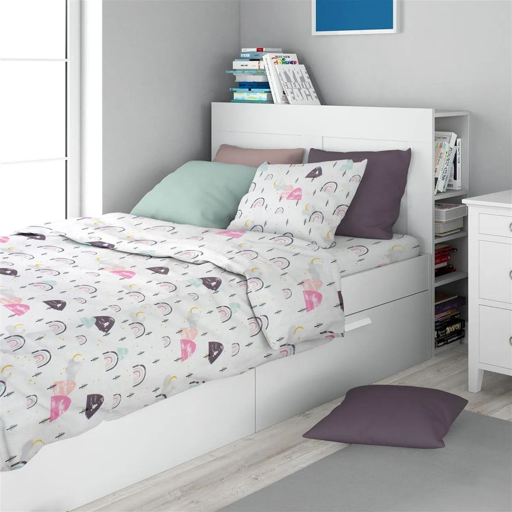 Σετ Σεντόνια 2τμχ Βαμβακερά Μονά 160x240εκ. Rainbow 575 White-Pink Dimcol