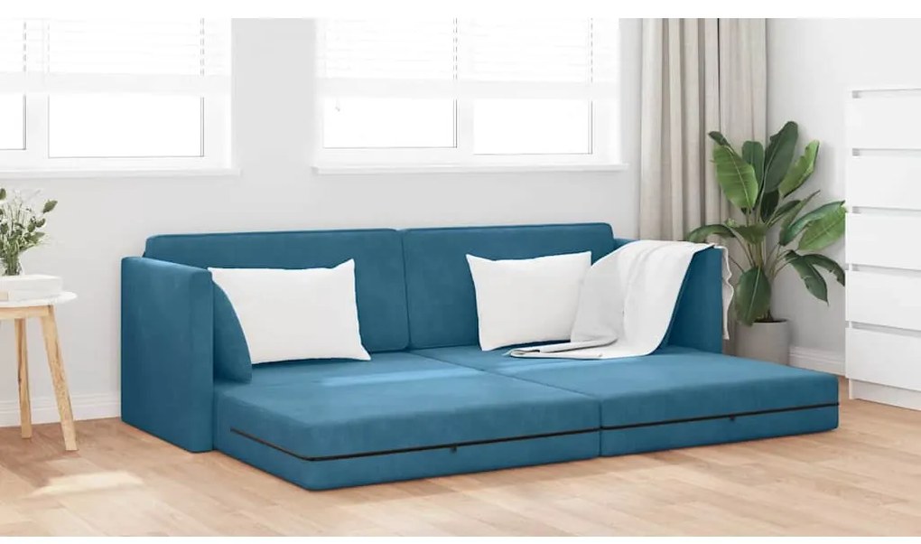 vidaXL Καναπές-κρεβάτι δαπέδου Μπλε 213 x 76 x 77 εκ Βελούδο