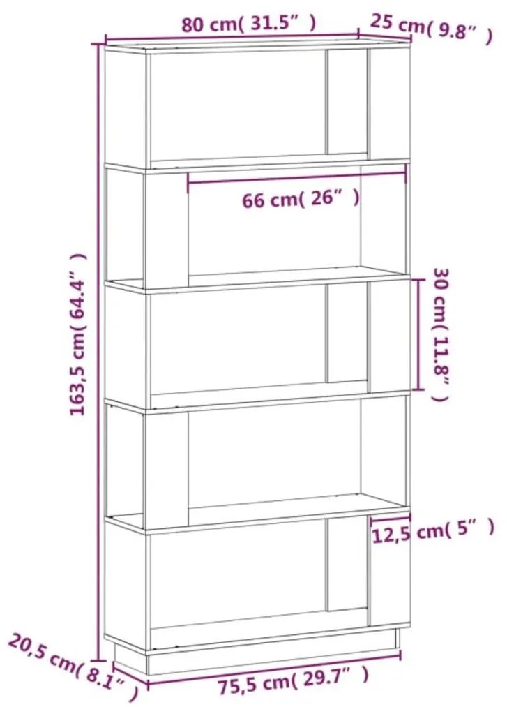 Βιβλιοθήκη/Διαχωριστικό Χώρου Γκρι 80x25x163,5 εκ. Μασίφ Πεύκο - Γκρι