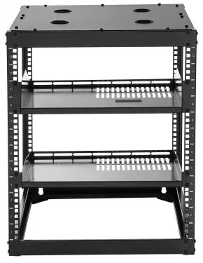 VEVOR 12U Open Frame Network Rack, 585 mm Depth, Wall Mounted or Floor Standing Server Rack, Heavy Duty 4 Post, with Vented Shelves &amp; Mounting Hardware, Holds All Your Networking IT Equipment AV Gear