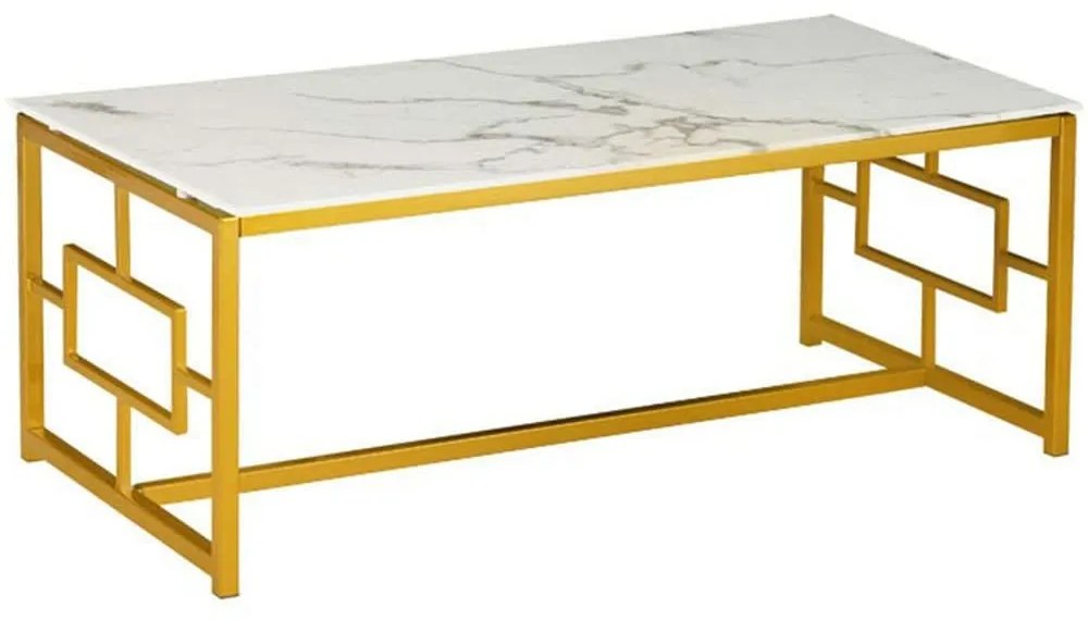 Τραπέζι Σαλονιού Eccento 029-000222 120x60x44cm Marble Effect White-Gold