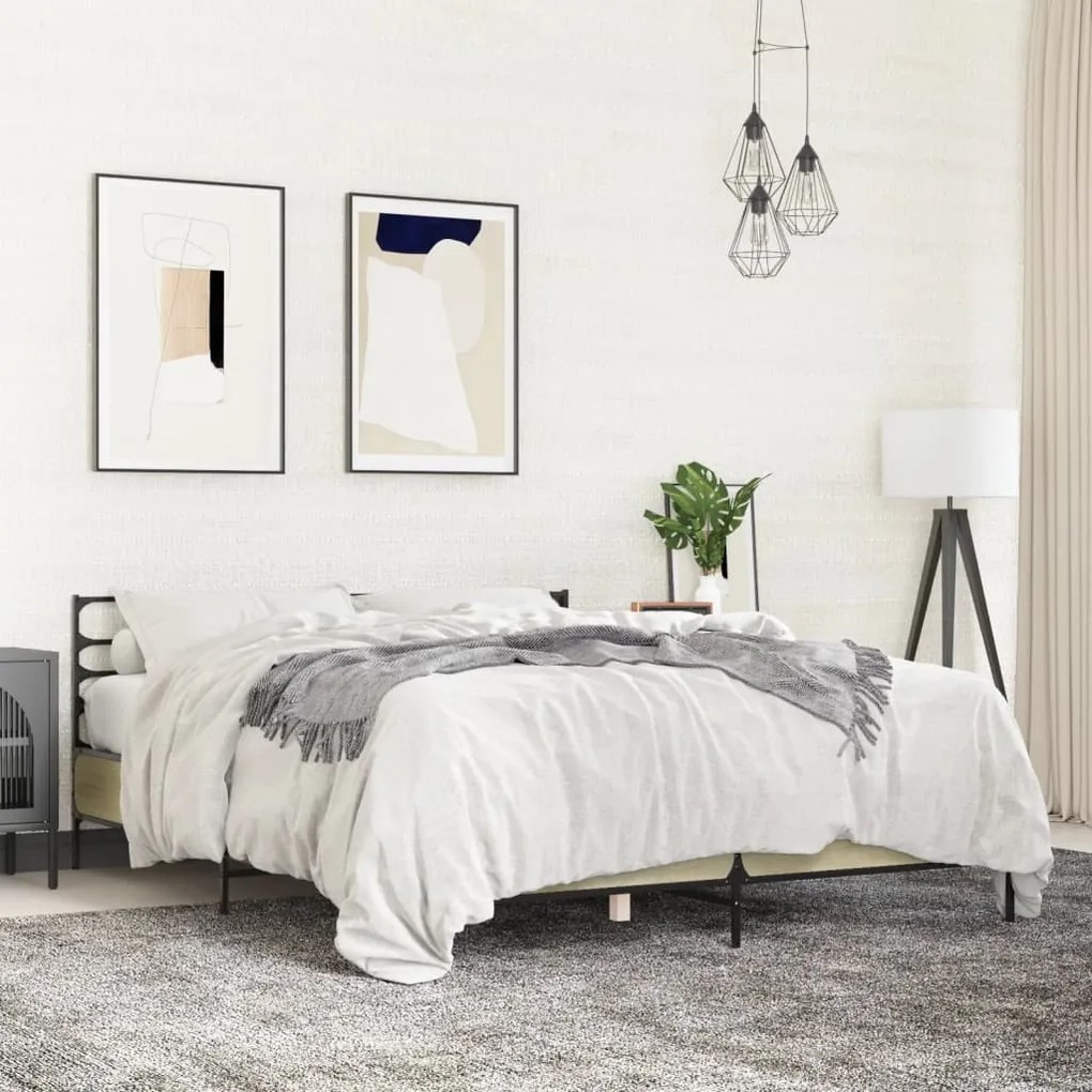 vidaXL Πλαίσιο Κρεβατιού Sonoma Δρυς 150x200 εκ. Επεξ. Ξύλο &amp; Μέταλλο