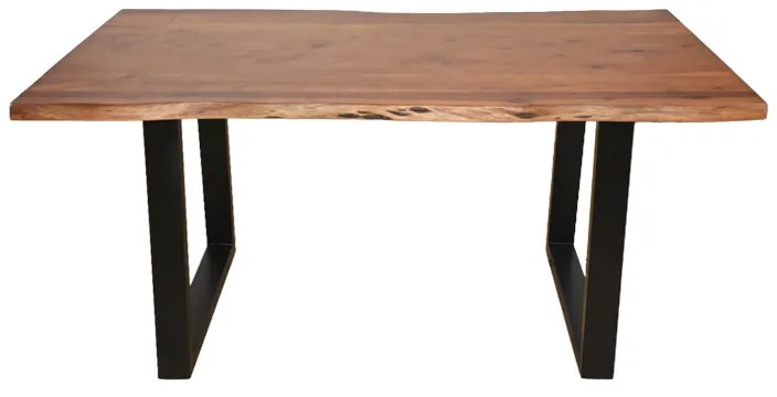Τραπέζι Miles pakoworld μασίφ ξύλο ακακίας πάχους 3.7-4εκ σε καρυδί απόχρωση με μαύρα μεταλλικά πόδια 160x90x76εκ