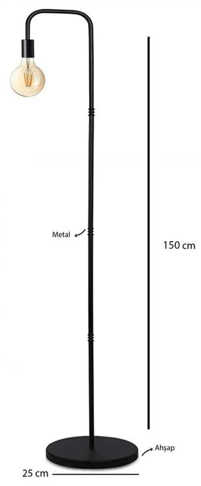 GloboStar SNAKE 204-0053 Μοντέρνο Eπιδαπέδιο Φωτιστικό Μονόφωτο 1 x E27 IP20 Μαύρο Μέταλλο - Μ25 x Π25 x Υ151cm - 204-0053