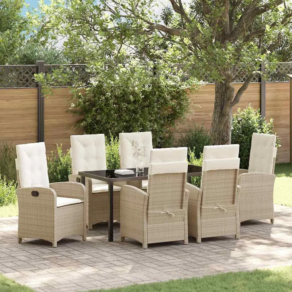 vidaXL Σέτ φαγητού για κήπο 7 pcs Μπεζ συνθετικό ρατάν