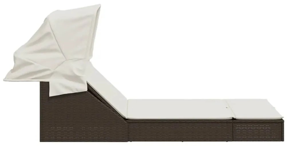 vidaXL Ξαπλώστρα Διπλή Καφέ Συνθετικό Ρατάν με Σκίαστρο και Μαξιλάρια
