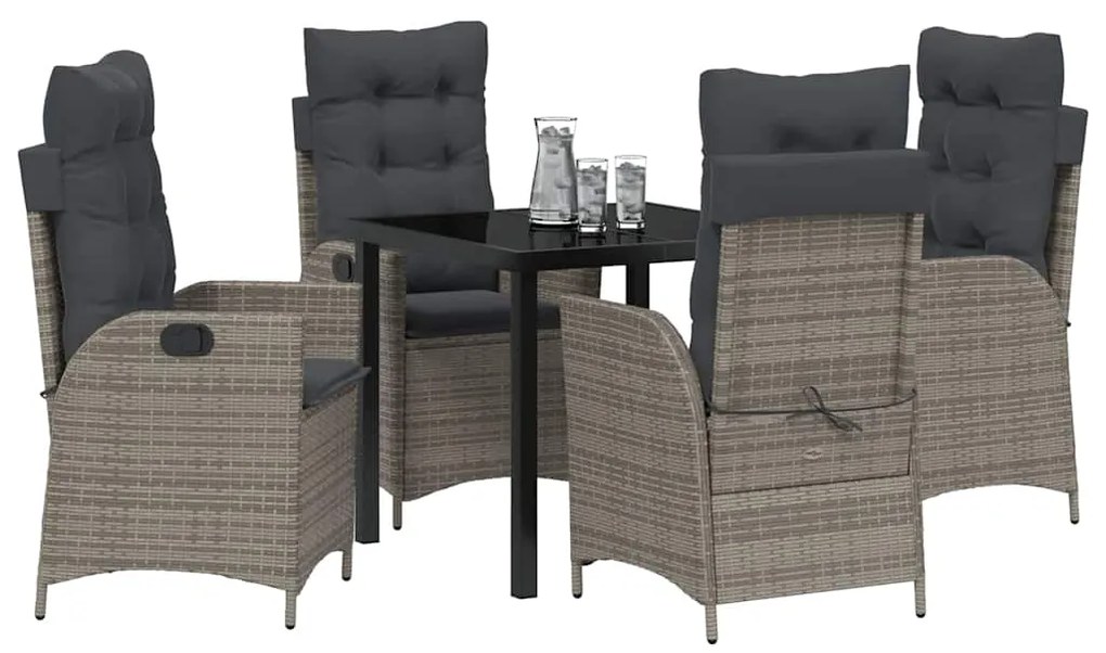 vidaXL Σέτ φαγητού για κήπο με μαξιλάρι 5 pcs Γκρι συνθετικό ρατάν