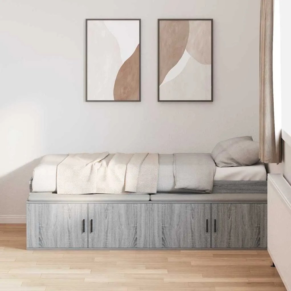 vidaXL Κρεβάτι με αποθηκευτικό χώρο Γκρι sonoma 90 x 200 cm
