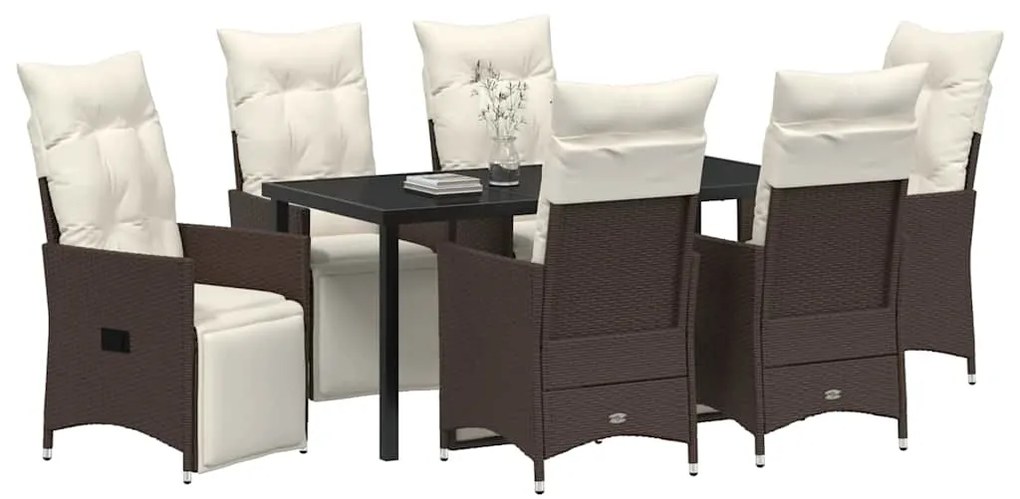 vidaXL Σέτ φαγητού για κήπο με μαξιλάρι 7 pcs Καφέ Πολυ ράταν