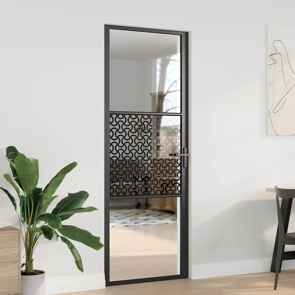 vidaXL Εσωτερική Πόρτα Μαύρο 76 x 201.5 cm Tempered γυαλί, Αλουμίνιο