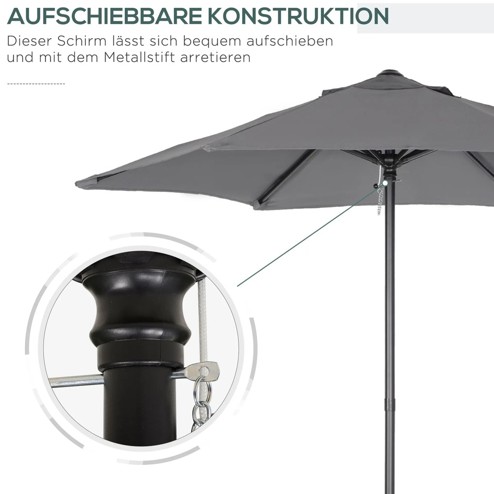 Ομπρέλα εξωτερικού χώρου Outsunny Ø196 cm, εξαγωνική ομπρέλα μπαλκονιού για παραλία, μπαλκόνι, κήπο, σκούρο γκρι