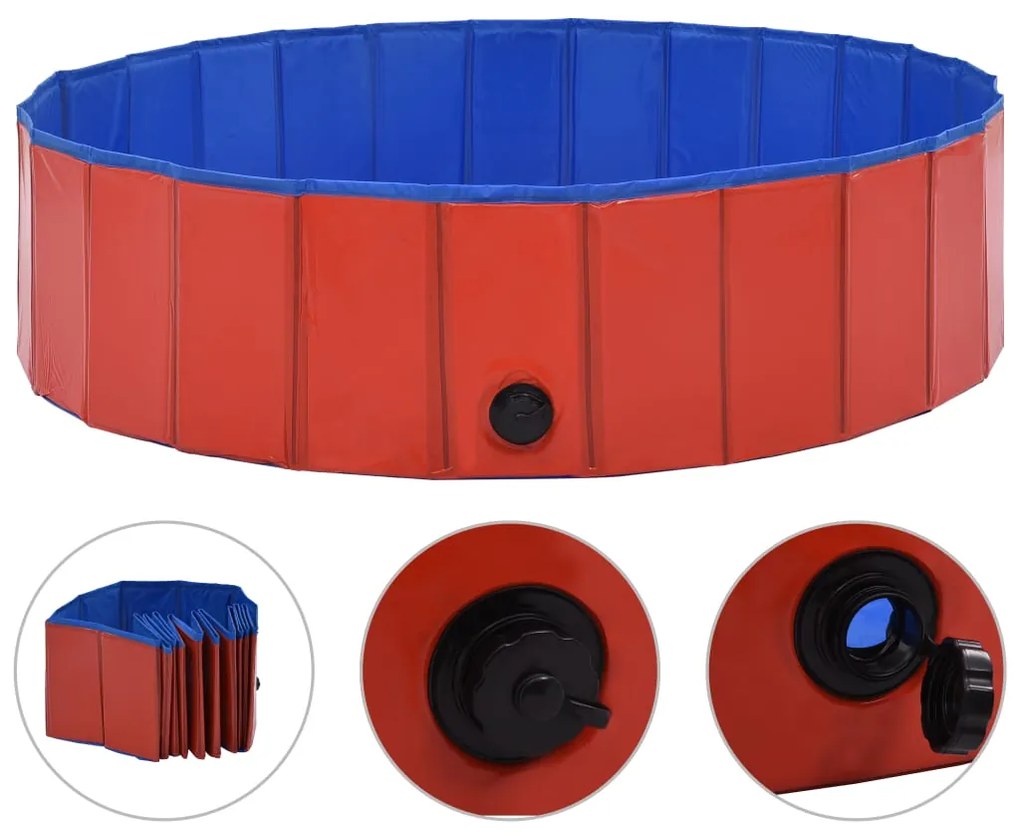 vidaXL Πισίνα για Σκύλους Πτυσσόμενη Κόκκινη 120 x 30 εκ. από PVC