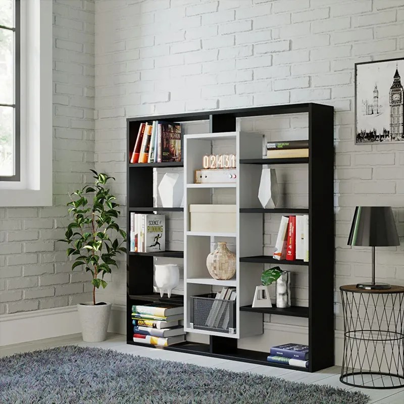 Βιβλιοθήκη Ample Megapap χρώμα μαύρο - λευκό 125x22x135,7εκ.