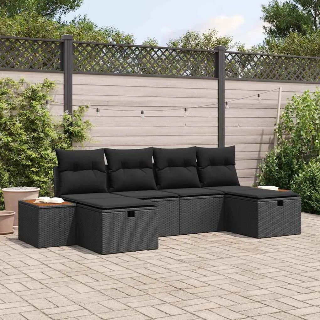 vidaXL Σετ Καναπέ Κήπου με μαξιλάρι 6 pcs Μαύρο Πολυ ράταν